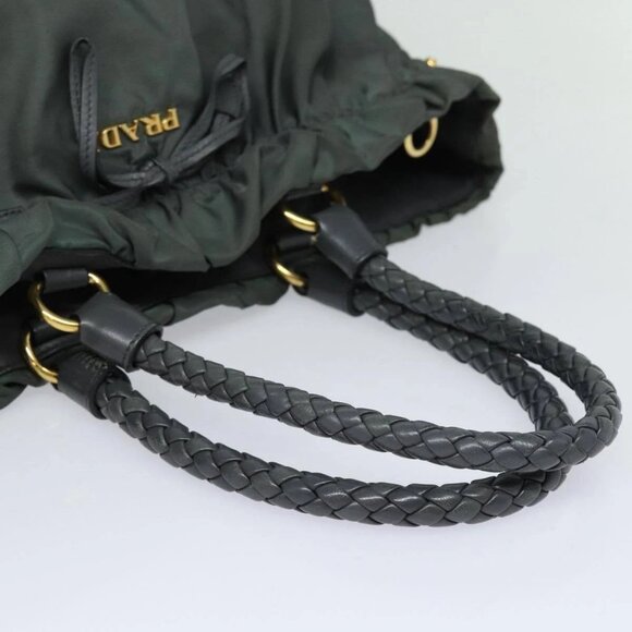 PRADA Hand Bag Nylon 2way Khaki Gold Auth - Picture 6 of 16